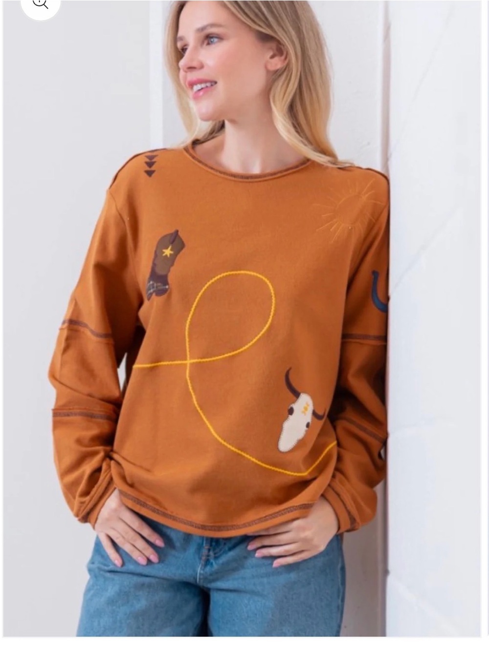 Rust Western Graphic Pullover Sweatshirt - Women